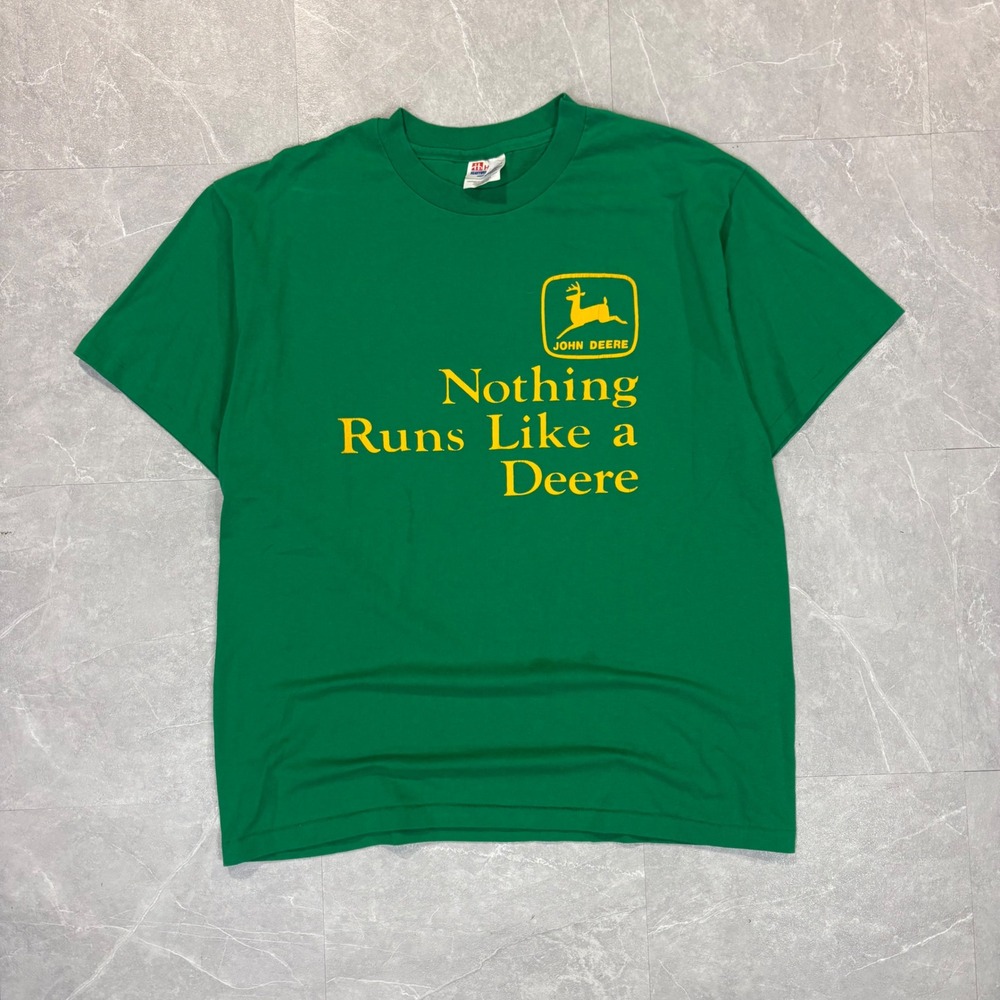 Vintage John Deere T-Shirt Men Large Green Nothing Runs Like a Deere Hanes 50/50